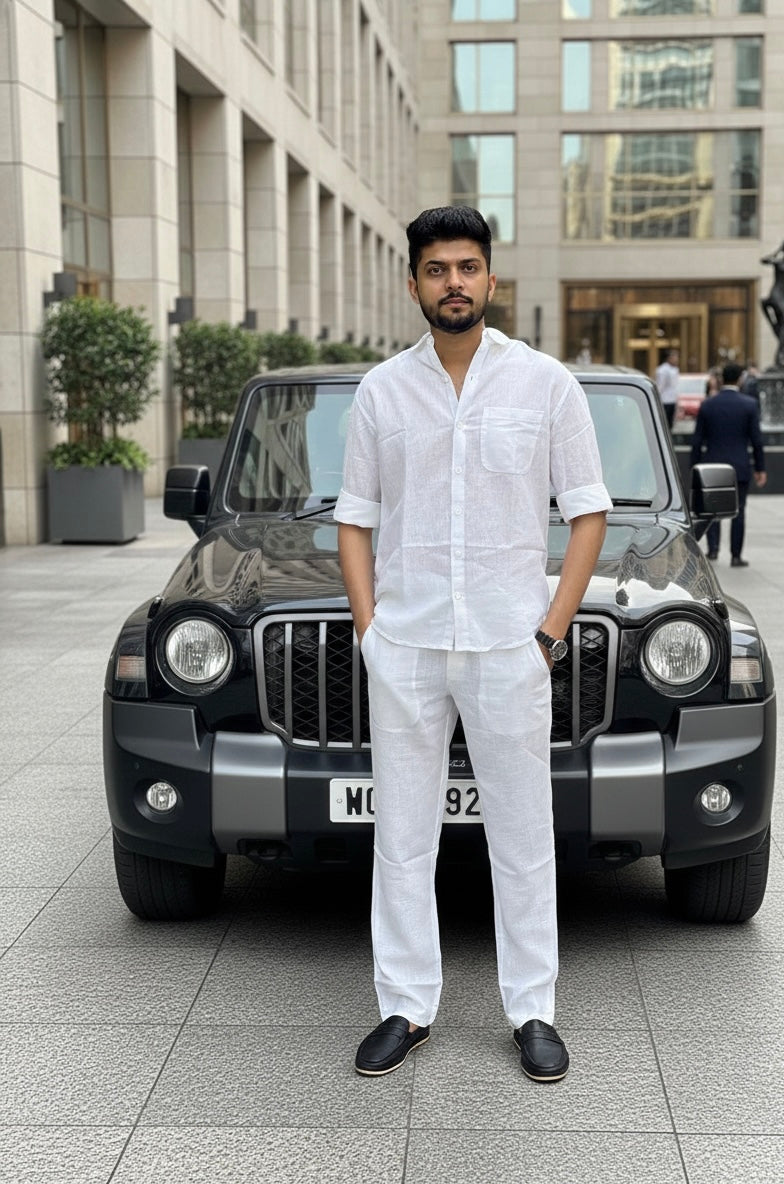 Modern  Linen Top & Bottom Set for Men