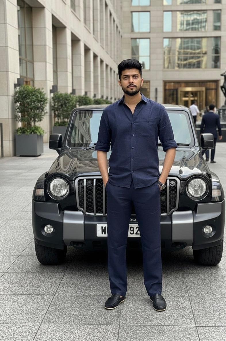 Modern  Linen Top & Bottom Set for Men