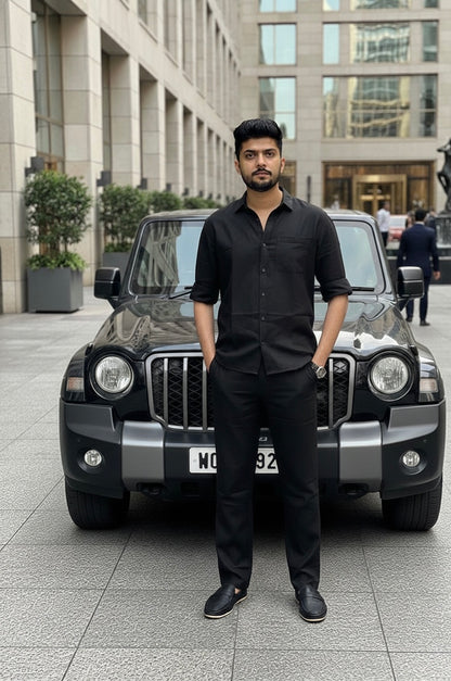 Modern  Linen Top & Bottom Set for Men