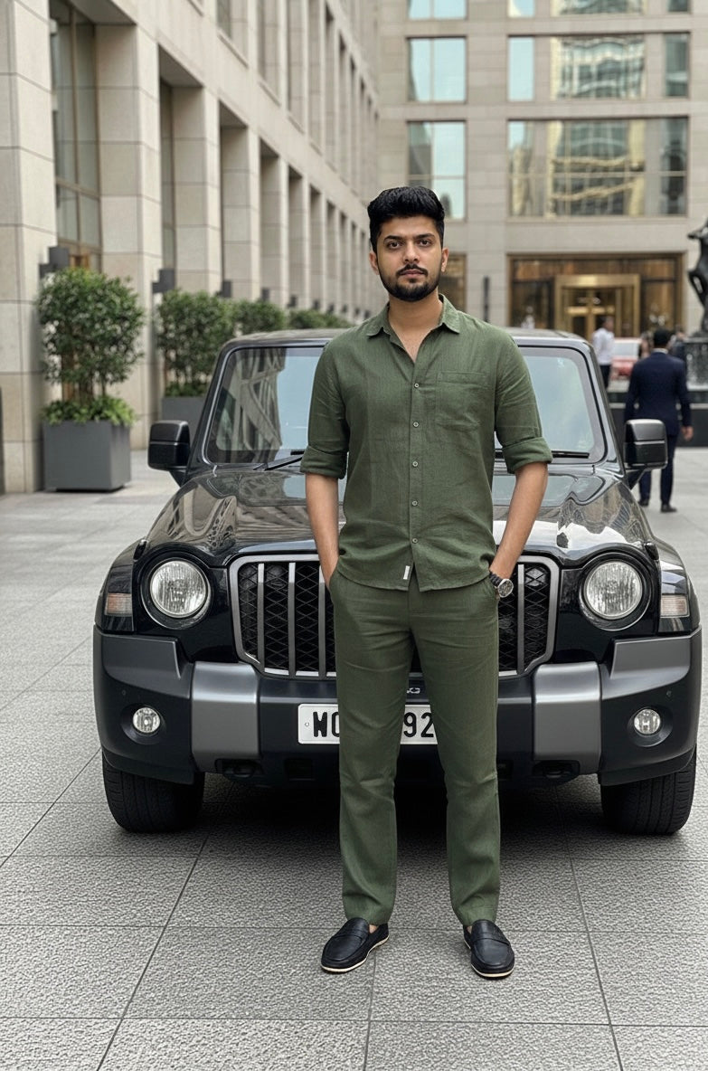 Modern  Linen Top & Bottom Set for Men