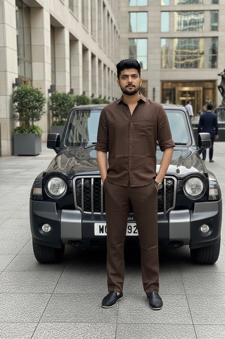 Modern  Linen Top & Bottom Set for Men