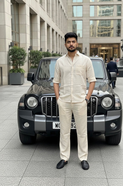 Modern  Linen Top & Bottom Set for Men