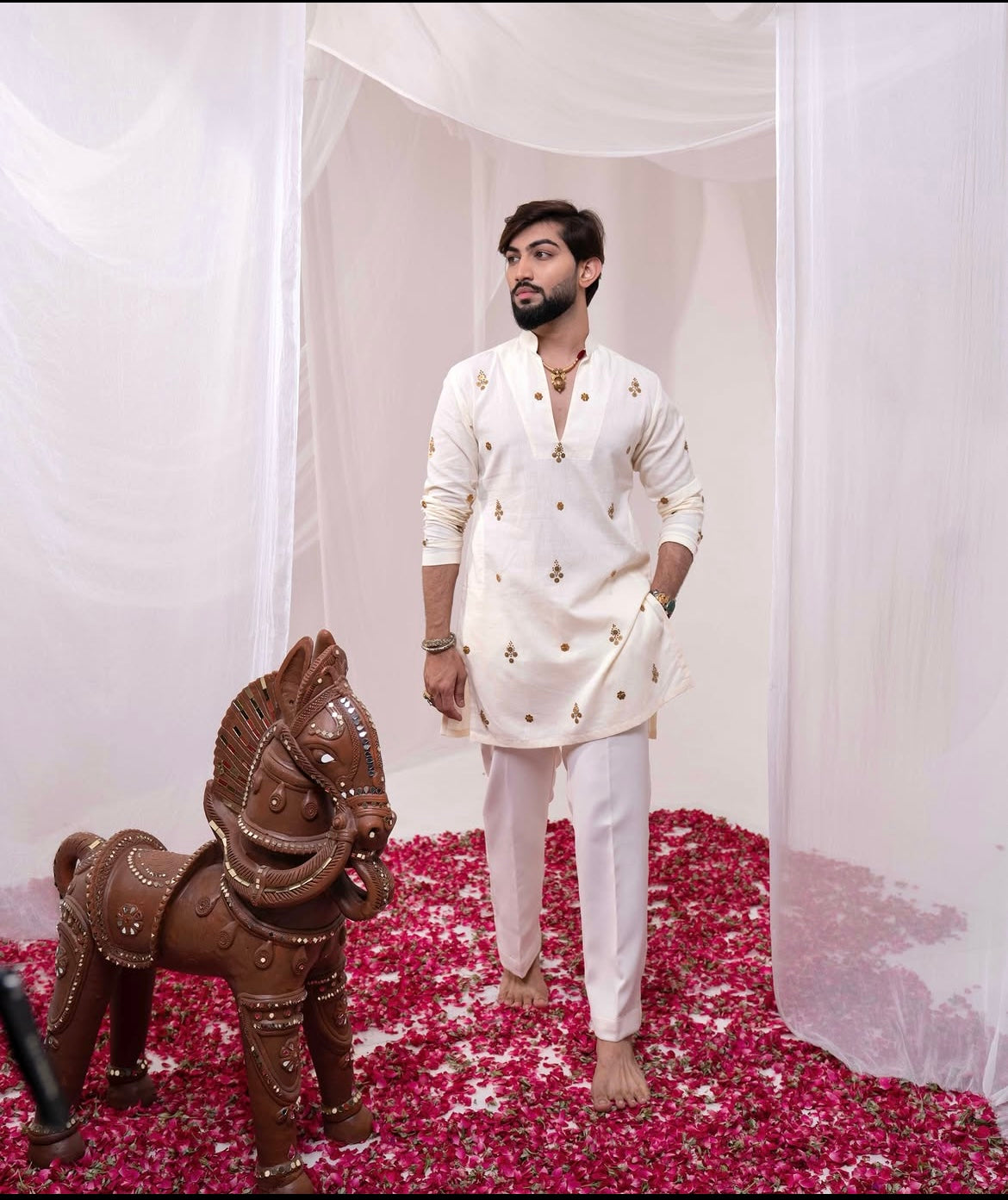 Ivory Kurta With Golden Details