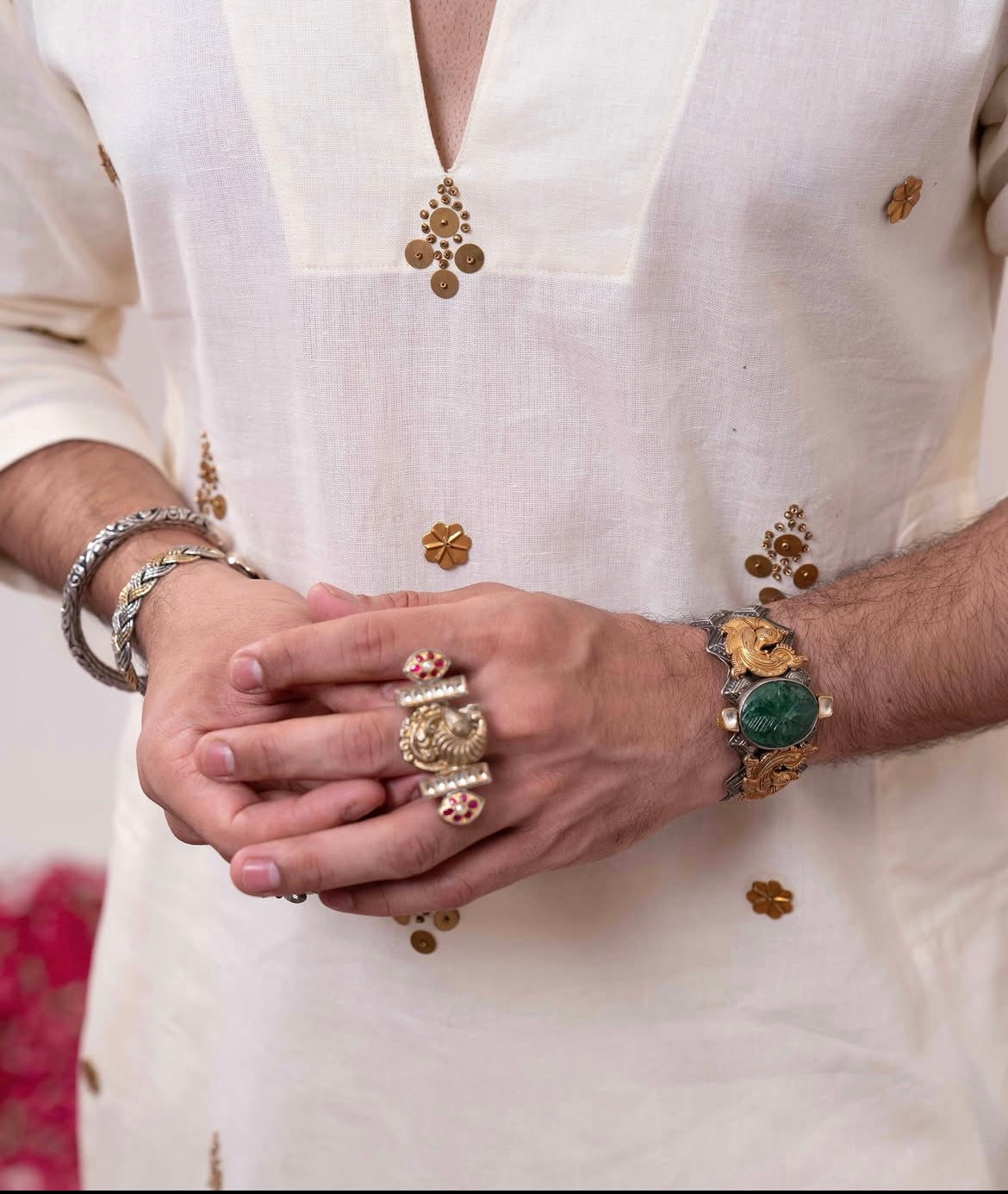Ivory Kurta With Golden Details
