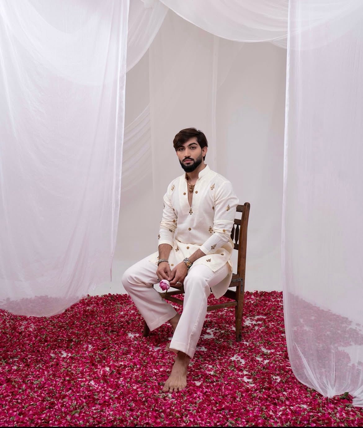 Ivory Kurta With Golden Details
