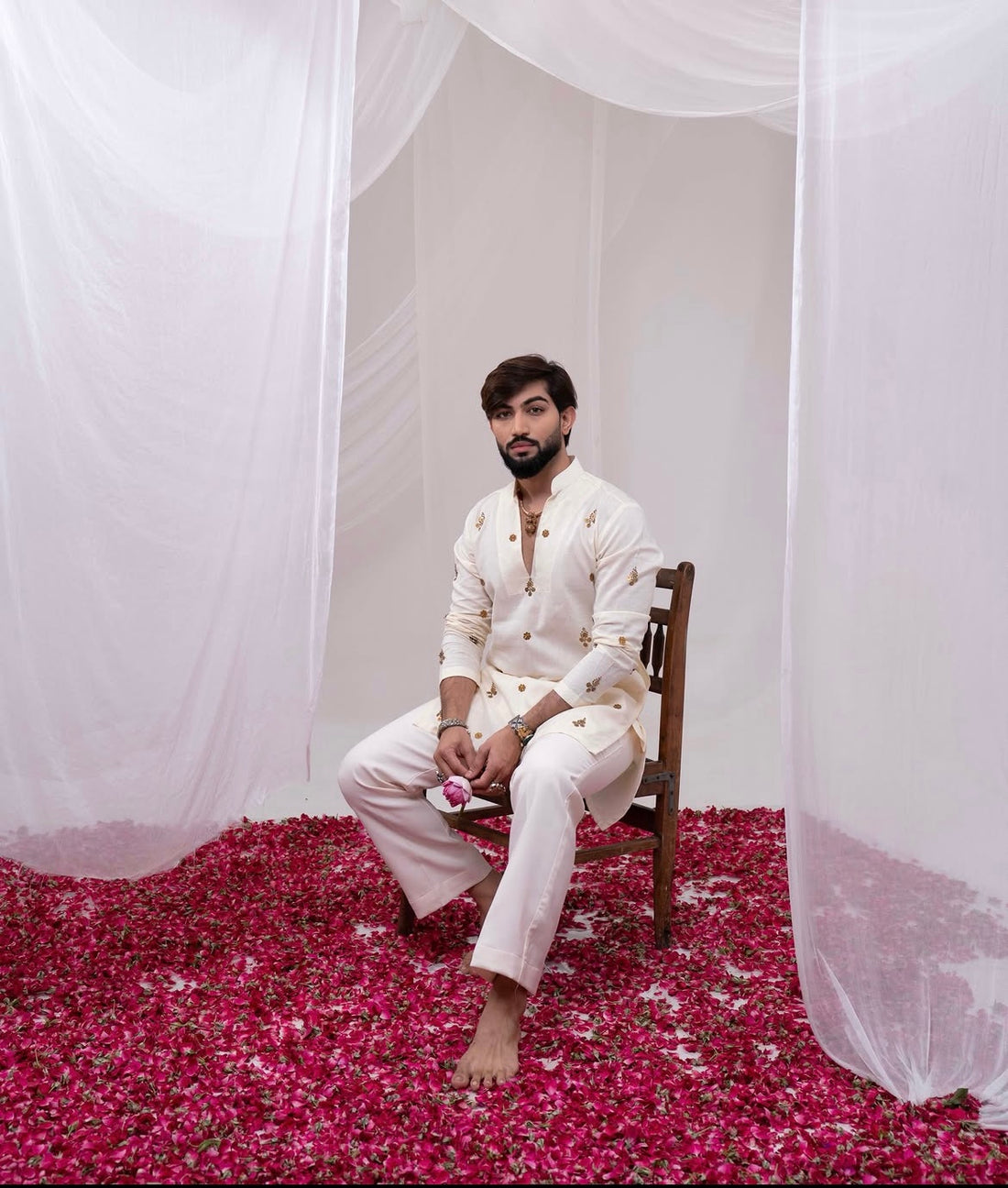 Ivory Kurta With Golden Details