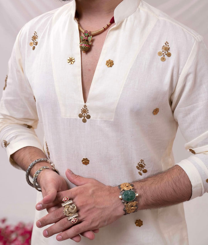 Ivory Kurta With Golden Details