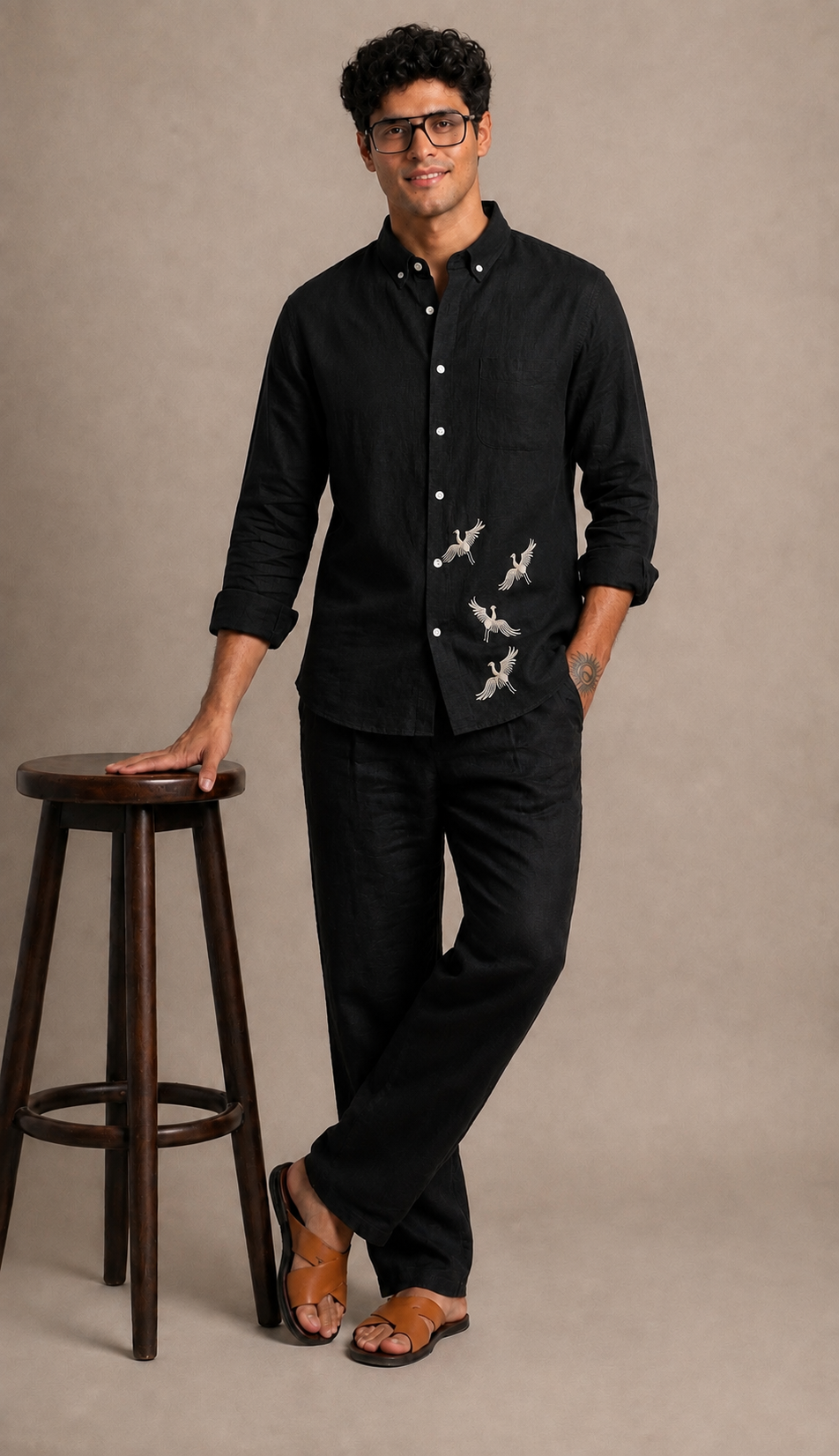 Breathable Embroidery Linen Men's Co-ord Set