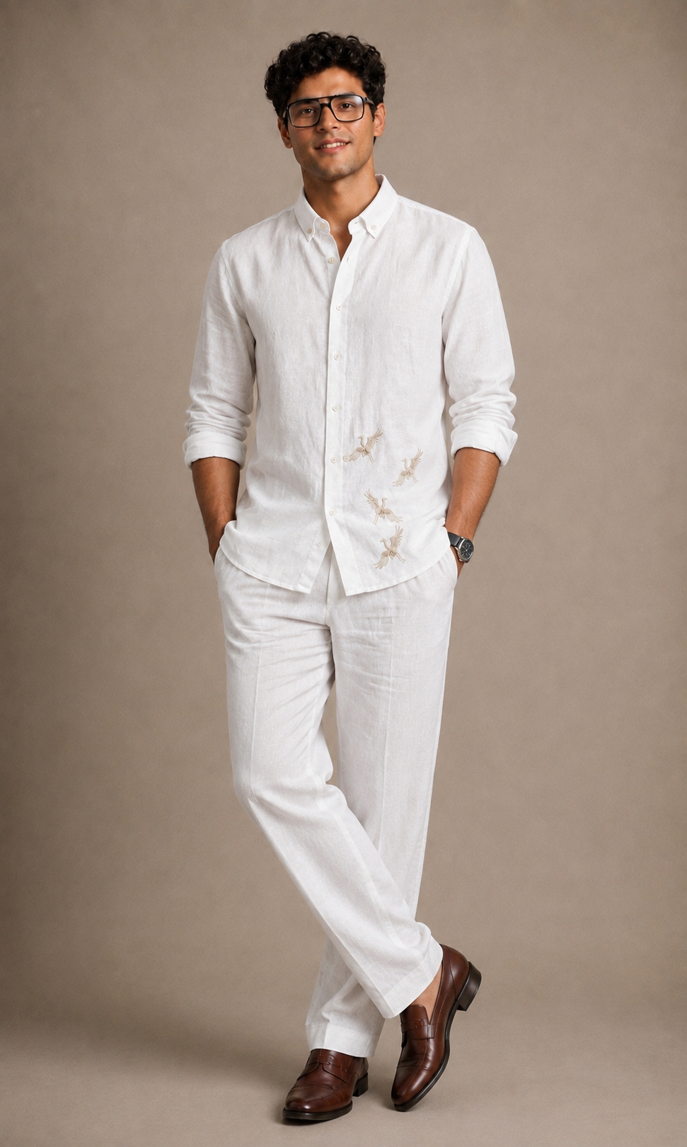 Breathable Embroidery Linen Men's Co-ord Set