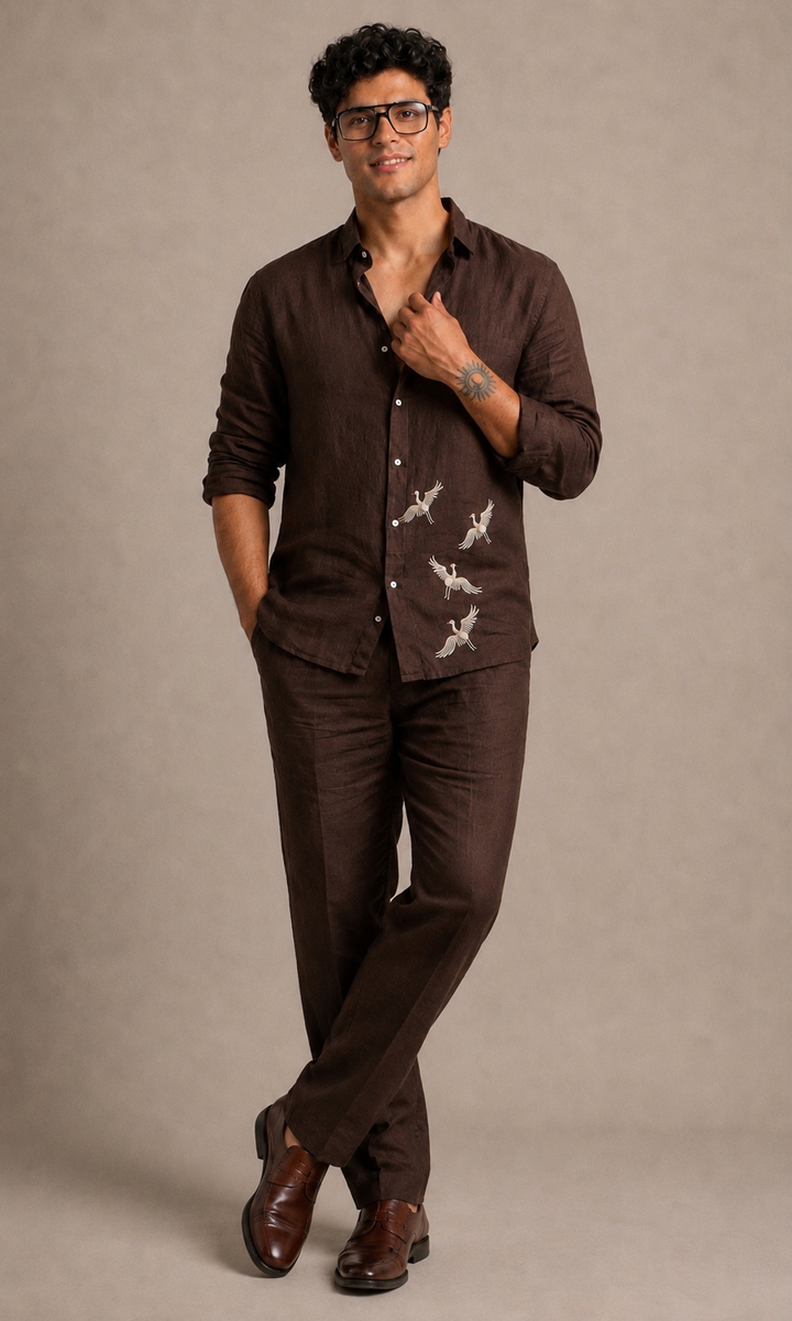 Breathable Embroidery Linen Men's Co-ord Set