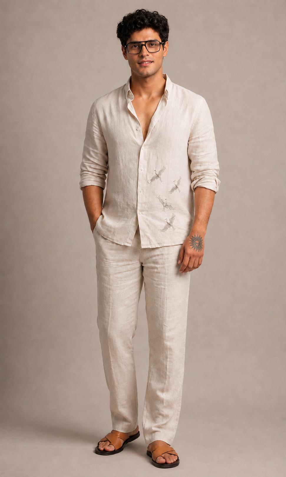 Breathable Embroidery Linen Men's Co-ord Set