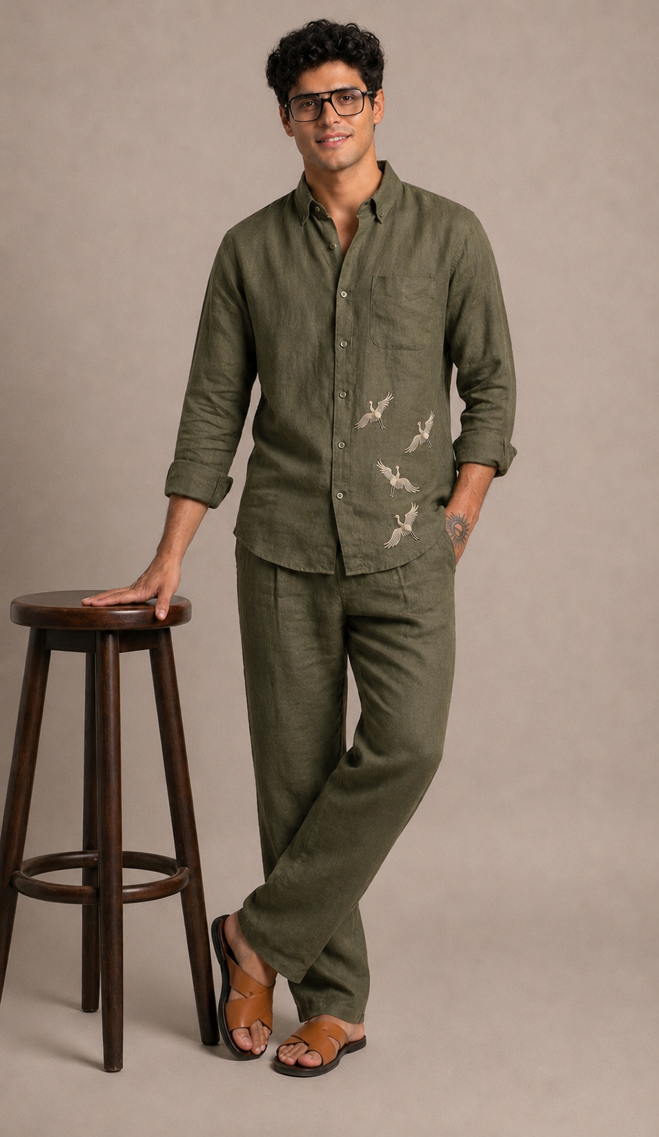 Breathable Embroidery Linen Men's Co-ord Set