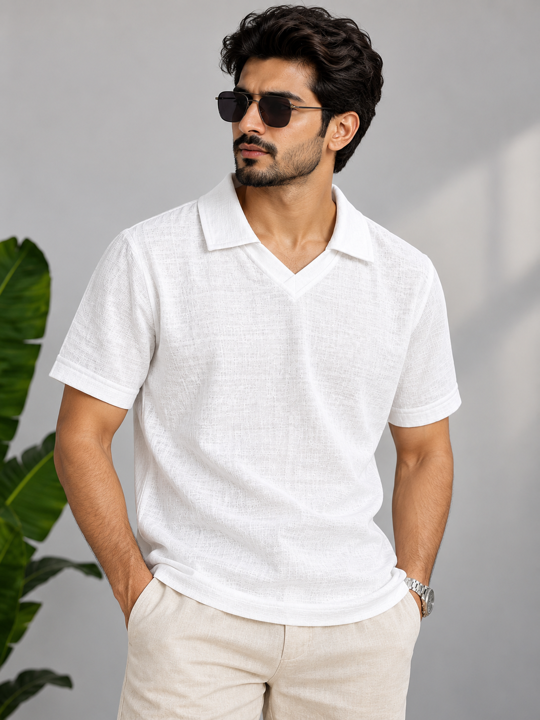Premium Linen V-Neck Tee