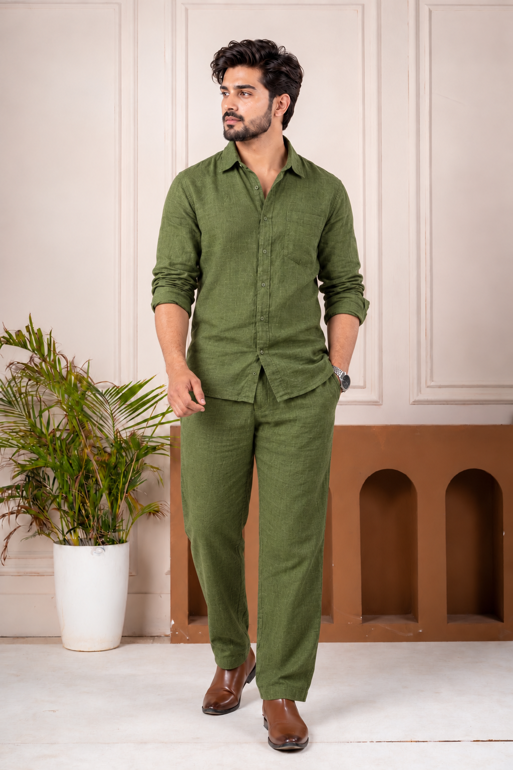 Men’s Classic Linen Shirt & Pant Set
