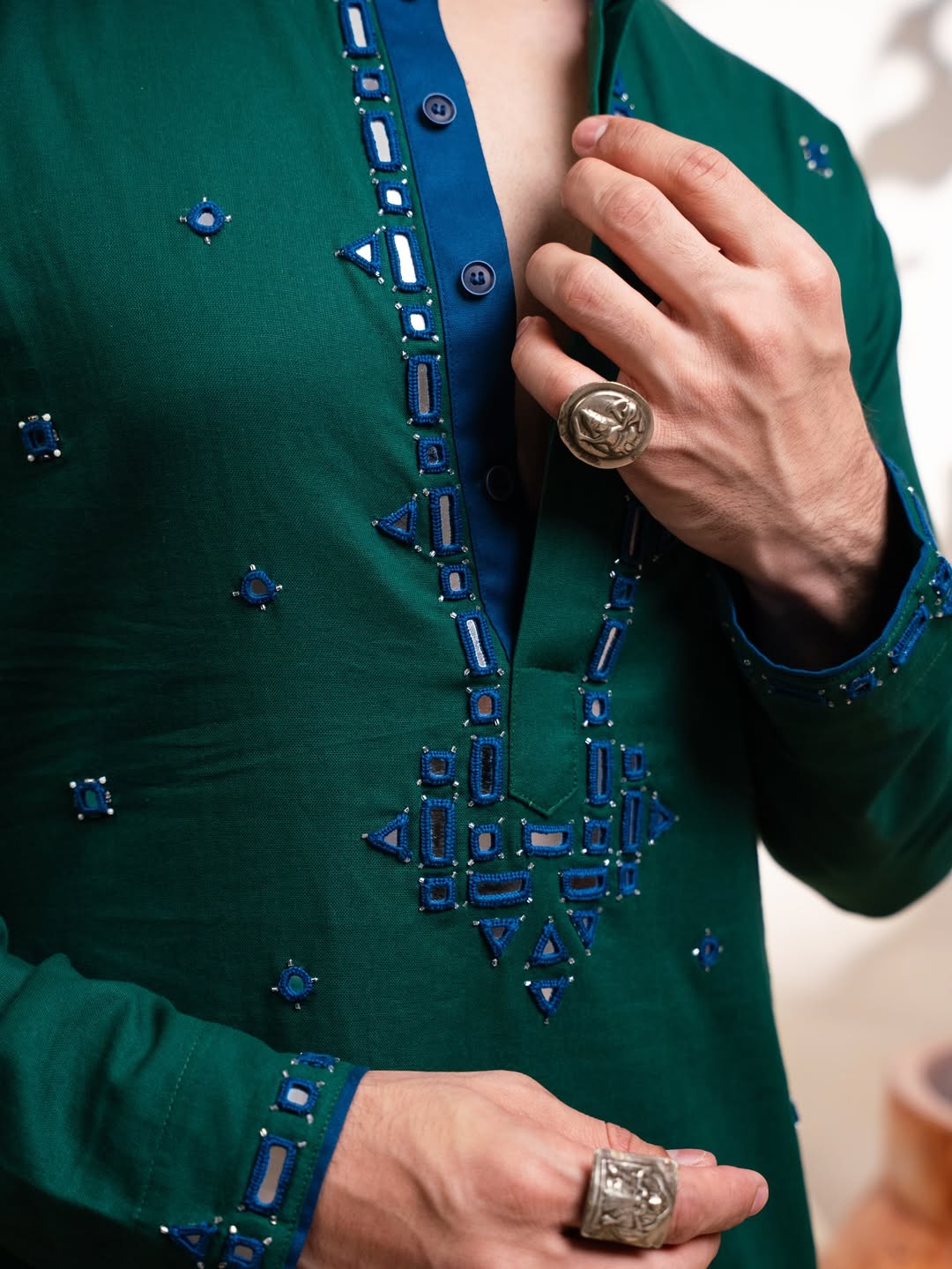 Men’s Premium Dark Green Embroidered Kurta