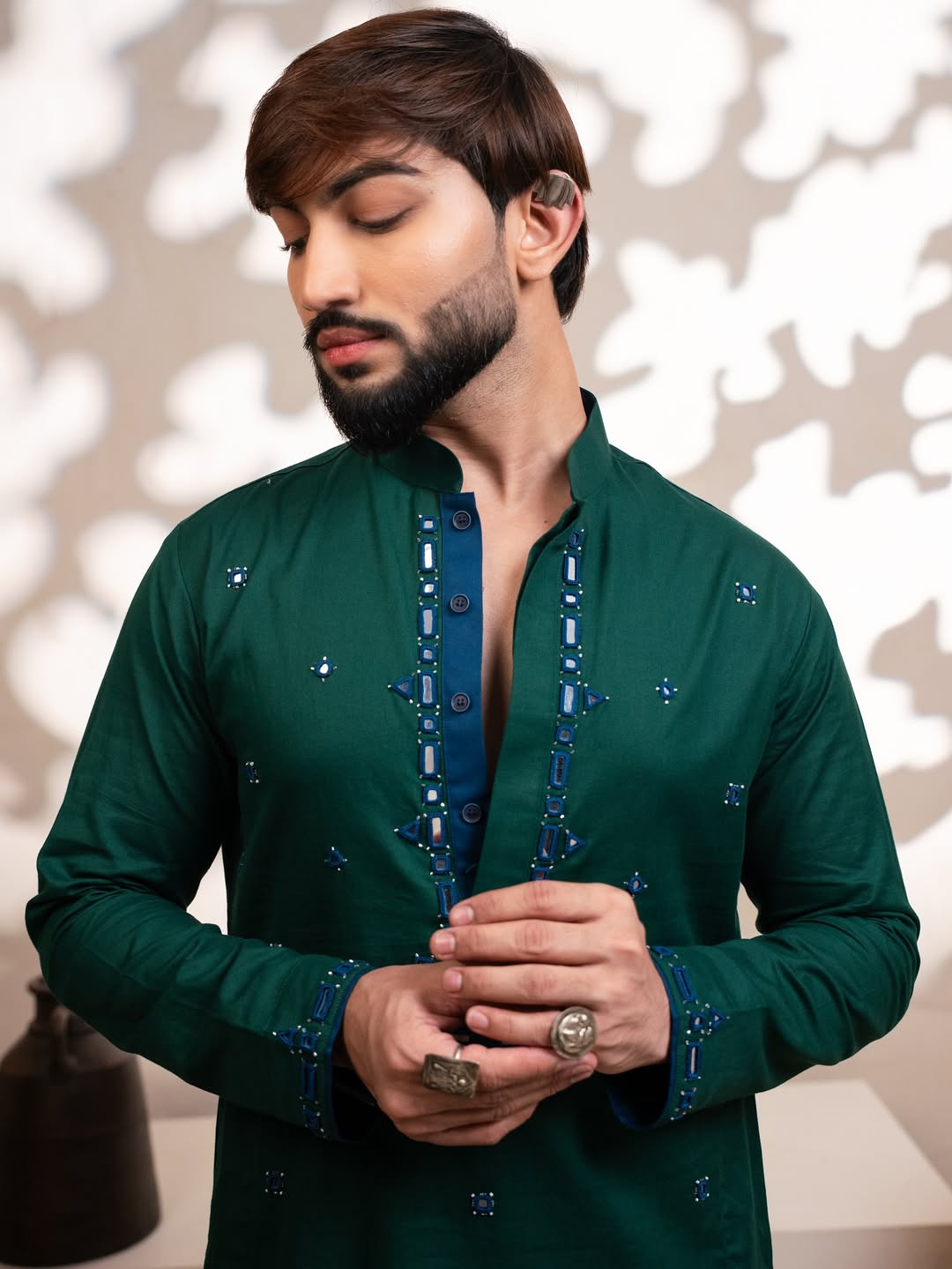 Men’s Premium Dark Green Embroidered Kurta