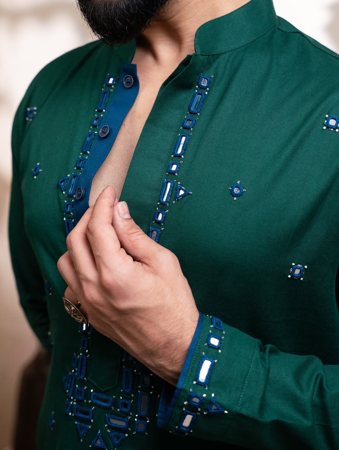Men’s Premium Dark Green Embroidered Kurta