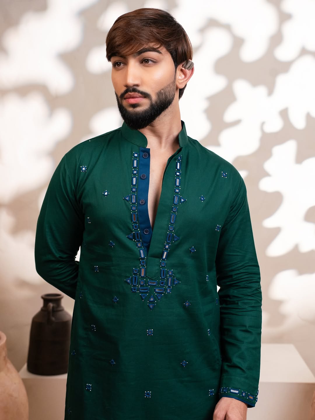 Men’s Premium Dark Green Embroidered Kurta