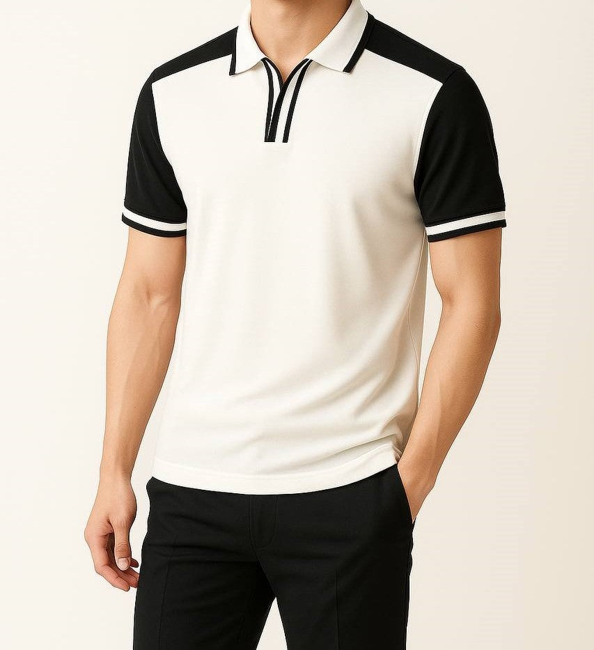 Santoro Dual-Tone Striped Collar Polo 
