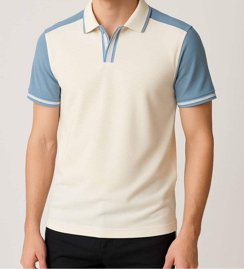 Santoro Dual-Tone Striped Collar Polo 