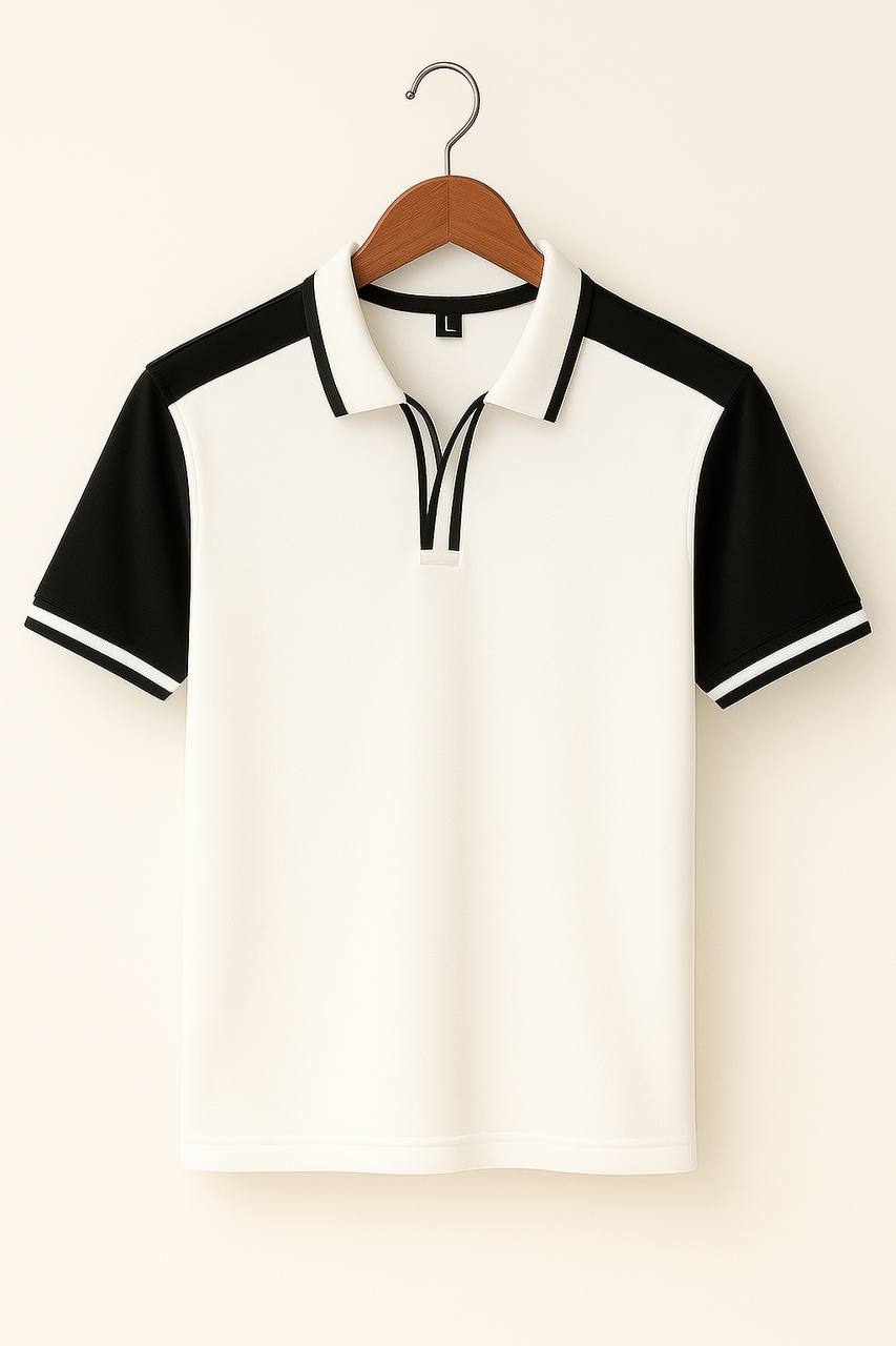 Santoro Dual-Tone Striped Collar Polo 