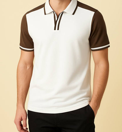 Santoro Dual-Tone Striped Collar Polo 