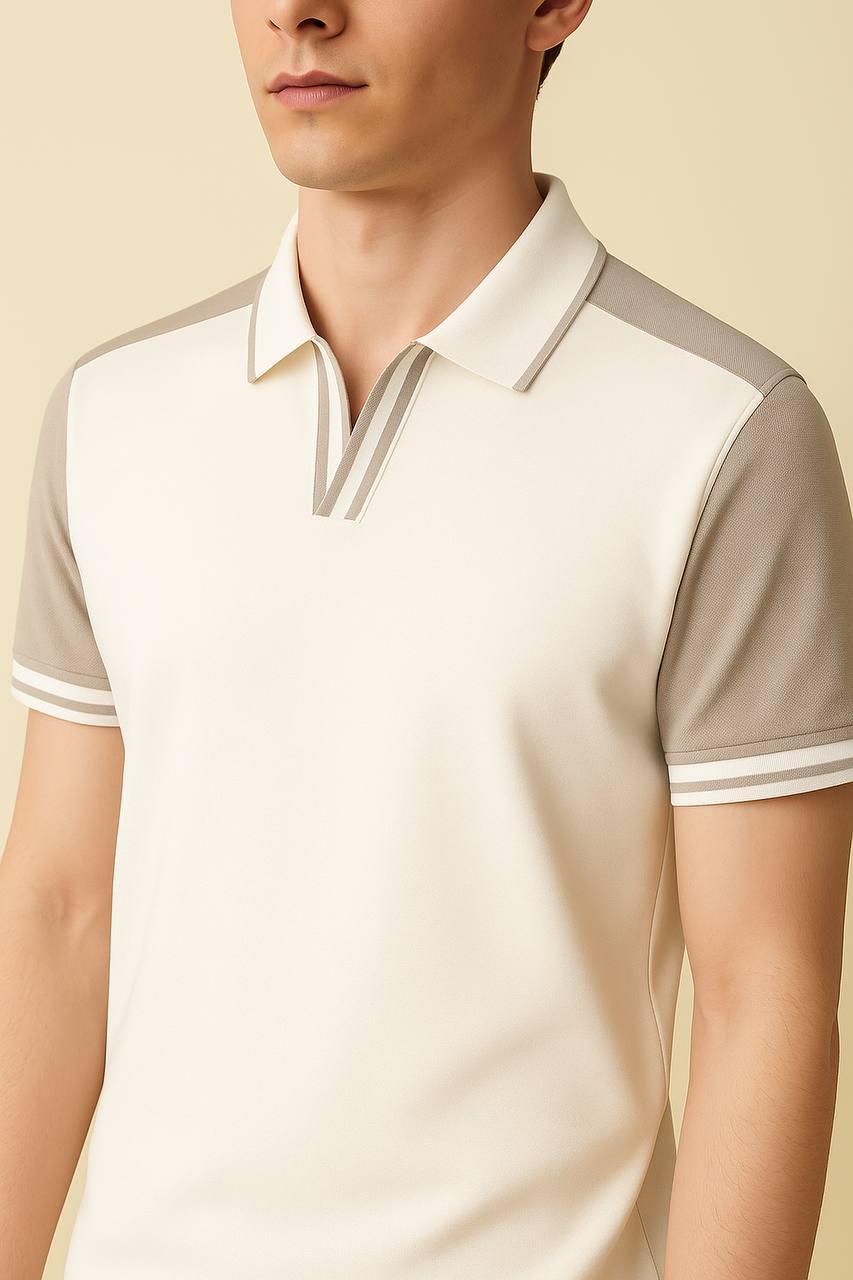Santoro Dual-Tone Striped Collar Polo 