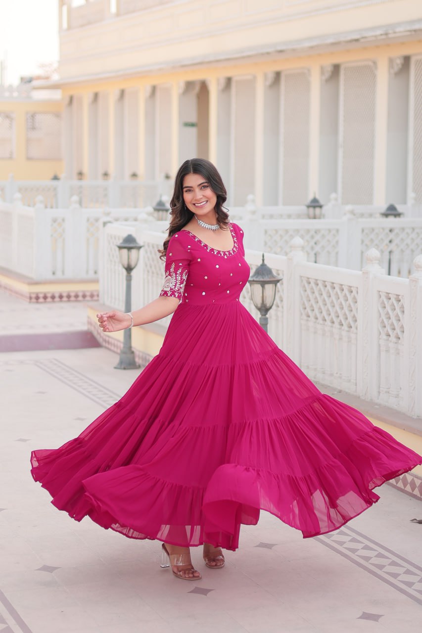 Rani Pink And Purple Faux Blooming With Embroidery Zari Sequins Gown