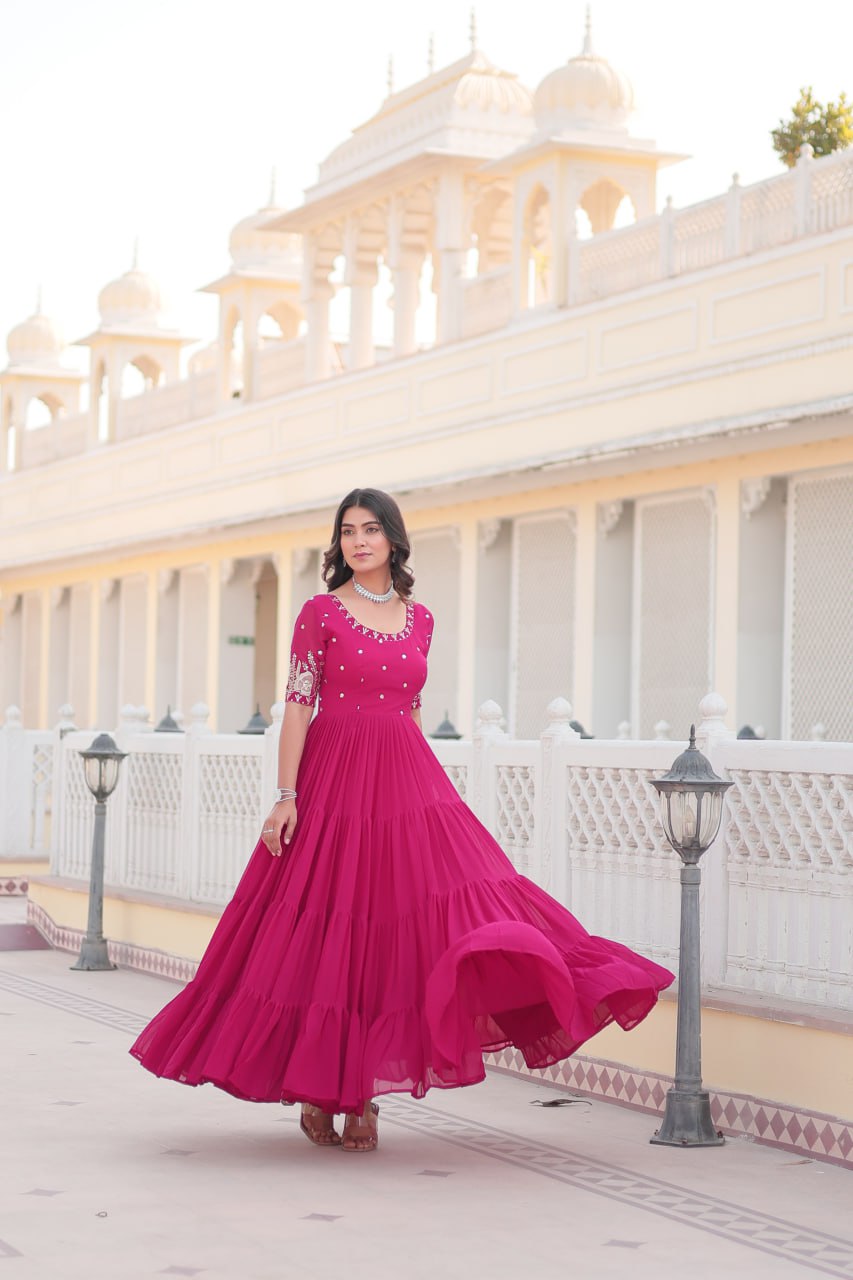 Rani Pink And Purple Faux Blooming With Embroidery Zari Sequins Gown