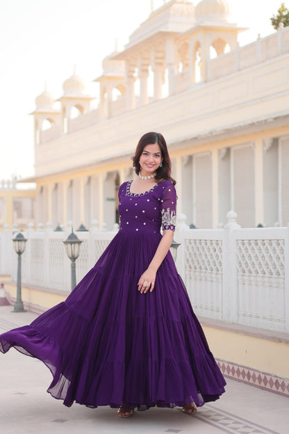 Rani Pink And Purple Faux Blooming With Embroidery Zari Sequins Gown