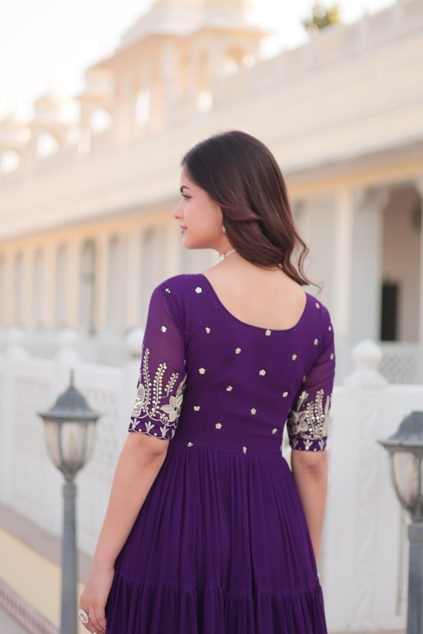 Rani Pink And Purple Faux Blooming With Embroidery Zari Sequins Gown