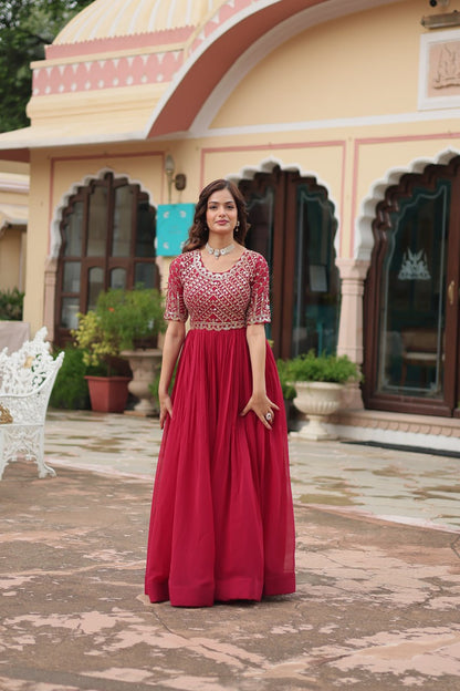 Pink And purple Faux Blooming With Embroidery Zari Sequins Gown