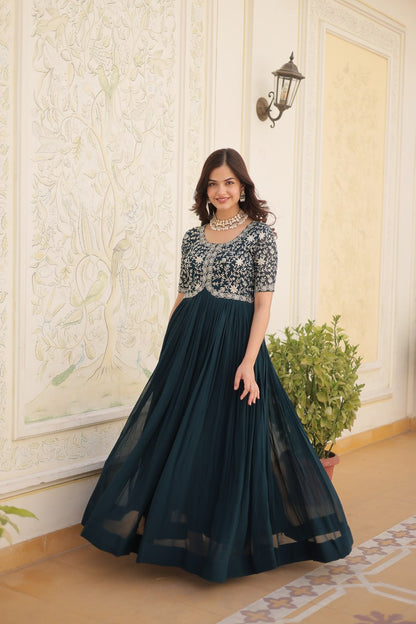 Faux Blooming With Embroidery Zari Sequins Gown