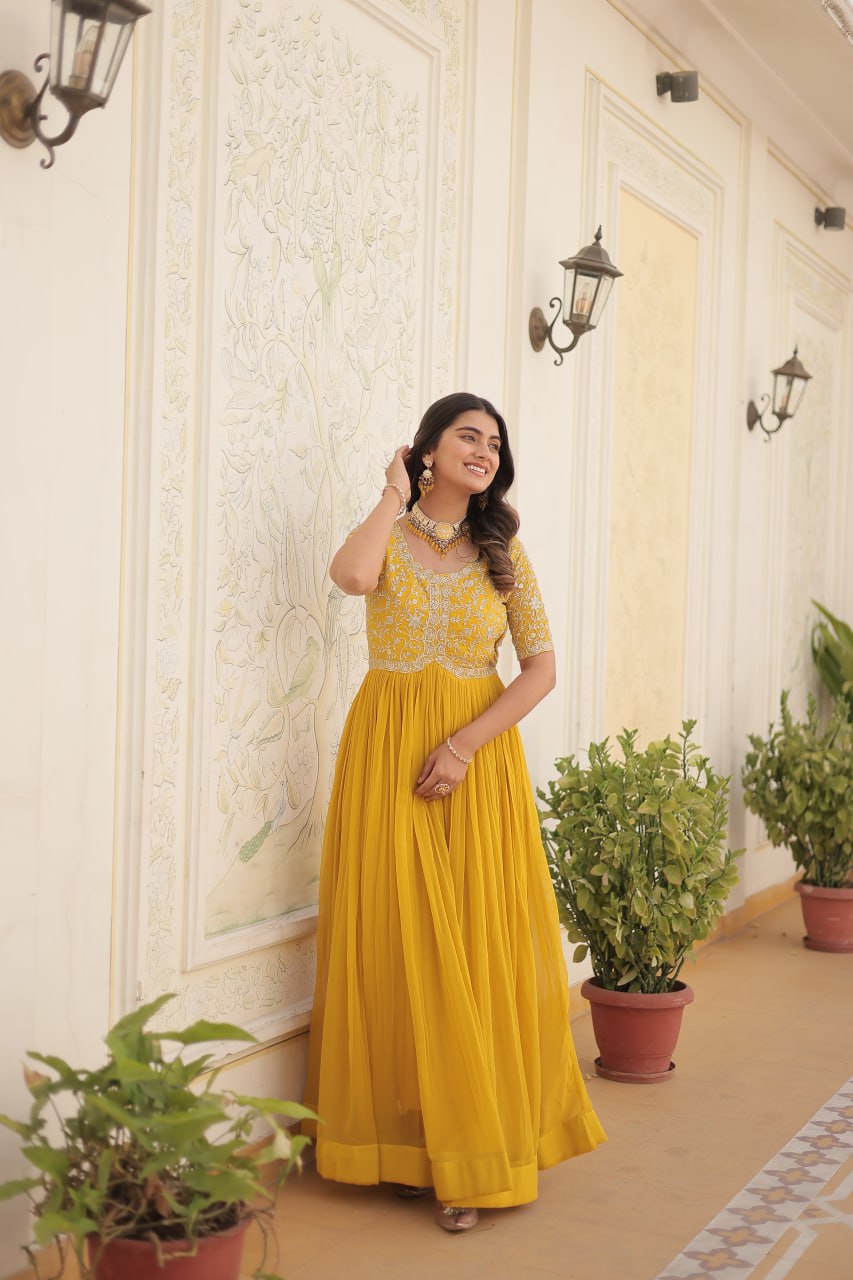 Faux Blooming With Embroidery Zari Sequins Gown