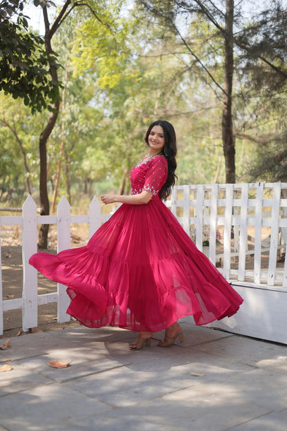 Pink And purple Faux Blooming With Embroidery Zari Sequins Gown